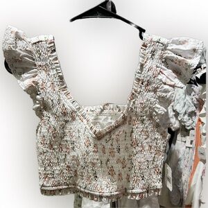 Altar'd State Ivory and Pink Smocked Top & Skirt